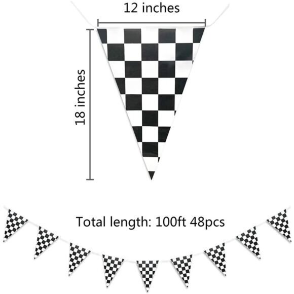 Piokio 100ft Black and White Checkered Flag Banner Racing Birthday Decorations, - Picture 2 of 8